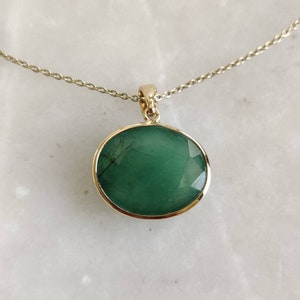 Natural Emerald Pendant, 14K Solid Yellow Gold Emerald Pendant, Solid Gold Pendant Necklace, May Birthstone, Christmas Gift, Emerald Jewelry image 5
