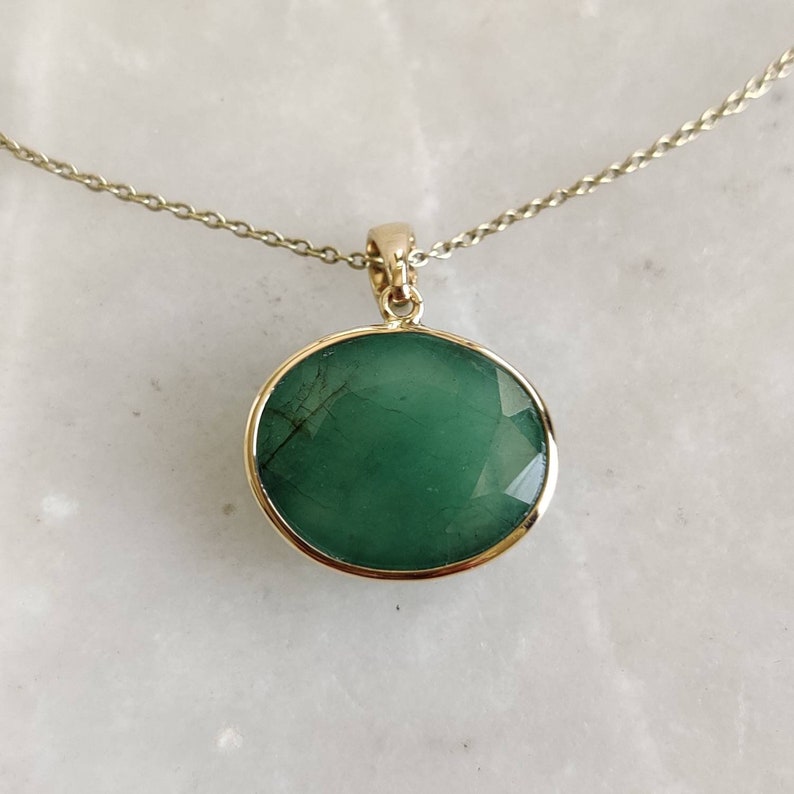 Natural Emerald Pendant, 14K Solid Yellow Gold Emerald Pendant, Solid Gold Pendant Necklace, May Birthstone, Christmas Gift, Emerald Jewelry image 5