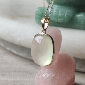 Natural Prehnite Pendant, 14K Solid Gold Prehnite Pendant, Solid Gold Pendant, October Birthstone, Prehnite Bezel Pendant, Christmas Gift image 9