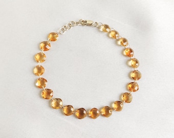 14K Solid Gelbgold Natürliche Citrin Edelstein Bohrer Armband, November Birthstone
