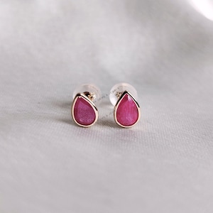 Natural Ruby Studs, 14K Solid Yellow Gold Ruby Earrings, Dainty Pear Cut Ruby Studs, Natural Ruby Jewelry, July Birthstone Studs