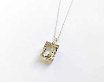 Natural Green Amethyst Pendant, 14K Solid Yellow Gold Amethyst Pendant, Gold Octagon Pendant, February Birthstone Pendant, Christmas Present