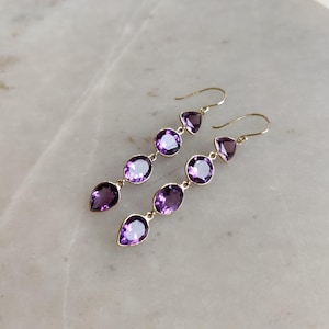 Natural Purple Amethyst Drop Earring, 14K Solid Yellow Gold Amethyst Earring, February Birthstone, Christmas Gift, Purple Amethyst Jewelry