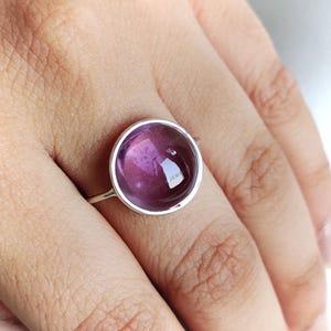 Natural Purple Amethyst Ring, 14K Solid White Gold Amethyst Ring, Bezel Ring, February Birthstone, Christmas Gift, Purple Amethyst Jewelry
