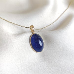Natural Tanzanite Pendant, 14K Solid Yellow Gold Pendant, December Birthstone Pendant, Oval Bezel Pendant, Tanzanite Jewelry, Christmas Gift