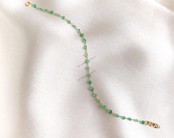 Pulsera de oro macizo de 14 quilates con esmeralda natural, piedra natal de mayo