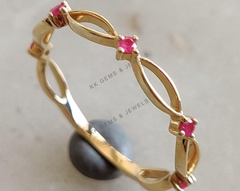 Dainty Natural Ruby Ring, 14K Solid Yellow Gold, July Birthstone