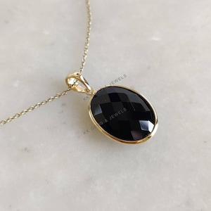 Natural Black Onyx Pendant, 14K Solid Yellow Gold Black Onyx Pendant, Solid Gold Pendant Necklace, December Birthstone, Birthday Gift