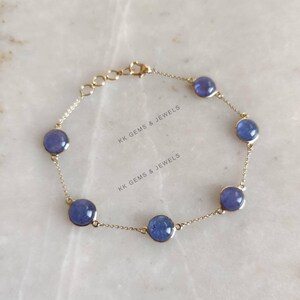 Natural Tanzanite Bracelet, 14K Solid Yellow Gold Tanzanite Bracelet, Dainty Chain Bracelet, December Birthstone, Tanzanite Jewelry