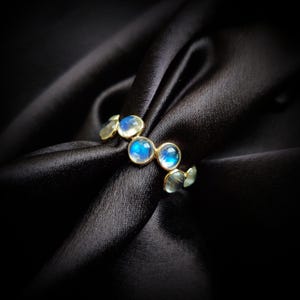 Natural Rainbow Moonstone Ring, 14K Solid Yellow Gold Rainbow Moonstone Ring, Blue Moonstone Jewelry, Dainty Ring, June Birthstone Ring