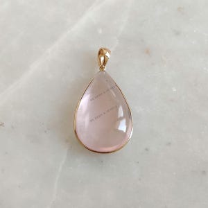 Natural Rose Quartz Pendant, 14K Solid Yellow Gold Pendant, Christmas Present, January Birthstone Pendant, Pear Bezel Pendant