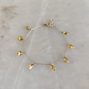Natural Citrine Bracelet, 14K Solid Yellow Gold Citrine Bracelet, Chain Bracelet, November Birthstone, Anniversary Gift, Citrine Jewelry
