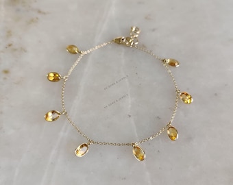 14K Solid Gelb Gold Natürliche Citrin Charm Armband, November Geburtsstein