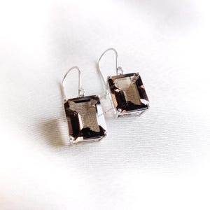 Natural Smoky Quartz Earrings, 14K Solid White Gold Quartz Earrings, June Birthstone, Prong Earrings, Christmas Gift, Smoky Quartz Jewelry
