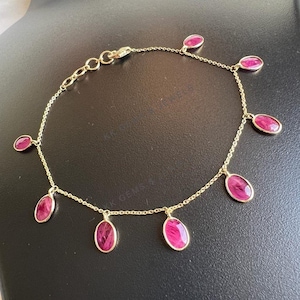 Natural Ruby Bracelet, 14K Solid Yellow Gold Ruby Bracelet, Chain Bracelet, Ruby Bracelet, July Birthstone, Ruby Jewelry, Christmas Gift
