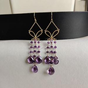 Natural Purple Amethyst Earrings, 14K Solid Yellow Gold Earrings, February Birthstone, Drop Earrings, Christmas Gift, Amethyst Jewelry