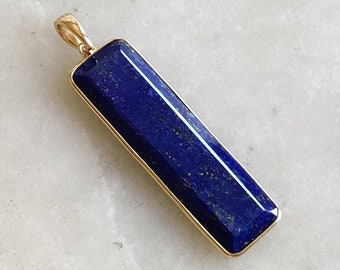 Natural Lapis Lazuli Pendant, 14K Yellow Gold Lapis Lazuli Pendant, Solid Gold Lapis Bezel Pendant, September Birthstone, Christmas Gift