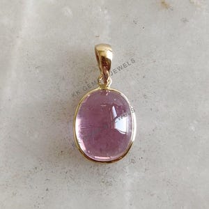 Natural Kunzite Pendant, 14K Solid Yellow Gold Kunzite Pendant, Oval Bezel Pendant, February Birthstone, Christmas Gifts, Kunzite Jewelry