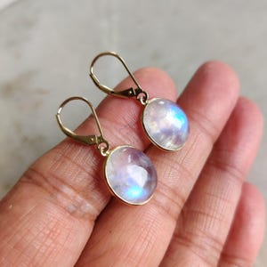 Natural Rainbow Moonstone Earrings, 14K Solid Yellow Gold Moonstone Earring, June Birthstone, Christmas Gift, Rainbow Moonstone Jewelry