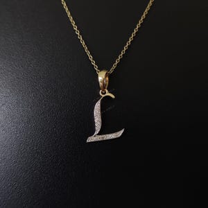 Pingente inicial L de ouro 14K, pingente com pingente inicial L de ouro amarelo sólido, pingente com pingente de diamante natural, pingente de diamante cluster, presente de aniversário