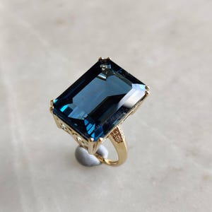 Anillo de diamantes y topacio azul de Londres natural, anillo de diamantes y topacio en oro amarillo macizo de 14 quilates, anillo de compromiso, piedra natal de diciembre, joyería de topacio
