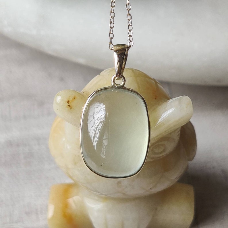 Natural Prehnite Pendant, 14K Solid Gold Prehnite Pendant, Solid Gold Pendant, October Birthstone, Prehnite Bezel Pendant, Christmas Gift image 3