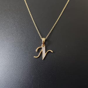 Colgante con inicial N en oro de 14 quilates, colgante con dije de inicial N en oro amarillo macizo, colgante con dije de diamante natural, colgante con diamantes en racimo, regalo de cumpleaños