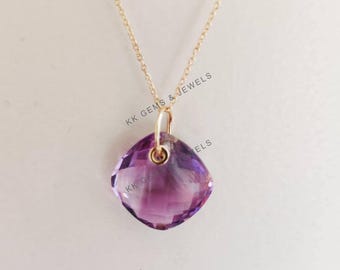 Natural Pink Amethyst Pendant, 14K Solid Yellow Gold Pink Amethyst Pendant, February Birthstone, Pink Amethyst Drill Pendant, Christmas Gift