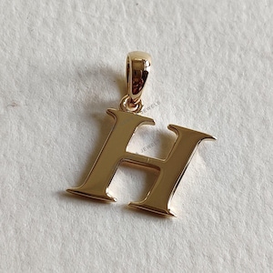 Colgante con inicial H en oro de 14 quilates, colgante con dije de inicial H en oro amarillo macizo, colgante con dije de oro, colgante con letra H, regalo de cumpleaños, colgante con letra