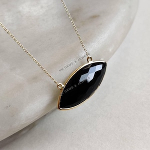 Natural Black Onyx Pendant, 14K Solid Yellow Gold Black Onyx Pendant, Solid Gold Pendant Necklace, December Birthstone, Anniversary Present