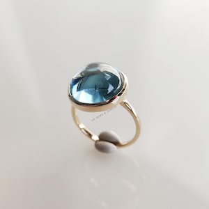 Natural Sky Blue Topaz Ring, 14K Solid Yellow Gold Sky Blue Topaz Ring, December Birthstone, Valentine&#39;s Day Gift, Blue Topaz Jewelry