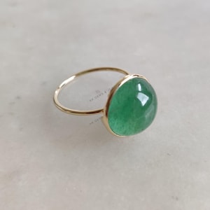 Natural Green Aventurine Ring, 14K Solid Yellow Gold Ring, 14K Strawberry Quartz Ring, Aventurine Jewelry, August Birthstone, Birthday Gift