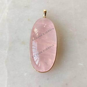 Natural Rose Quartz Pendant, 14K Solid Yellow Gold Rose Quartz Pendant, Bezel Pendant, January Birthstone, Christmas Gift, Oval Pendant