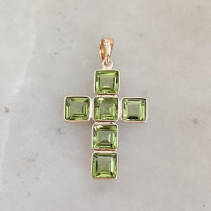 Natural Peridot Cross Pendant, 14K Solid Yellow Gold Peridot Pendant, Bezel Pendant, August Birthstone, Holy Cross Pendant, Christmas Gift