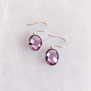 Natural Purple Amethyst Earrings, 14K Solid Yellow Gold Amethyst Earrings, February Birthstone Earrings, Christmas Present, Amethyst Jewelry