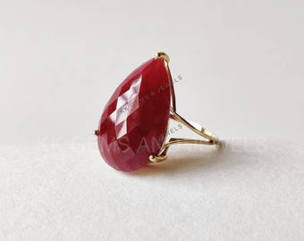 Bague rubis naturel : or jaune 14 carats, pierre de naissance minimaliste de juillet