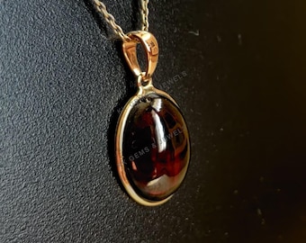Natürlicher Granat Anhänger, 14K Solid Gelbgold Granat Anhänger, Januar Birthstone Anhänger, Lünette Anhänger, Weihnachtsgeschenk, Granat Schmuck