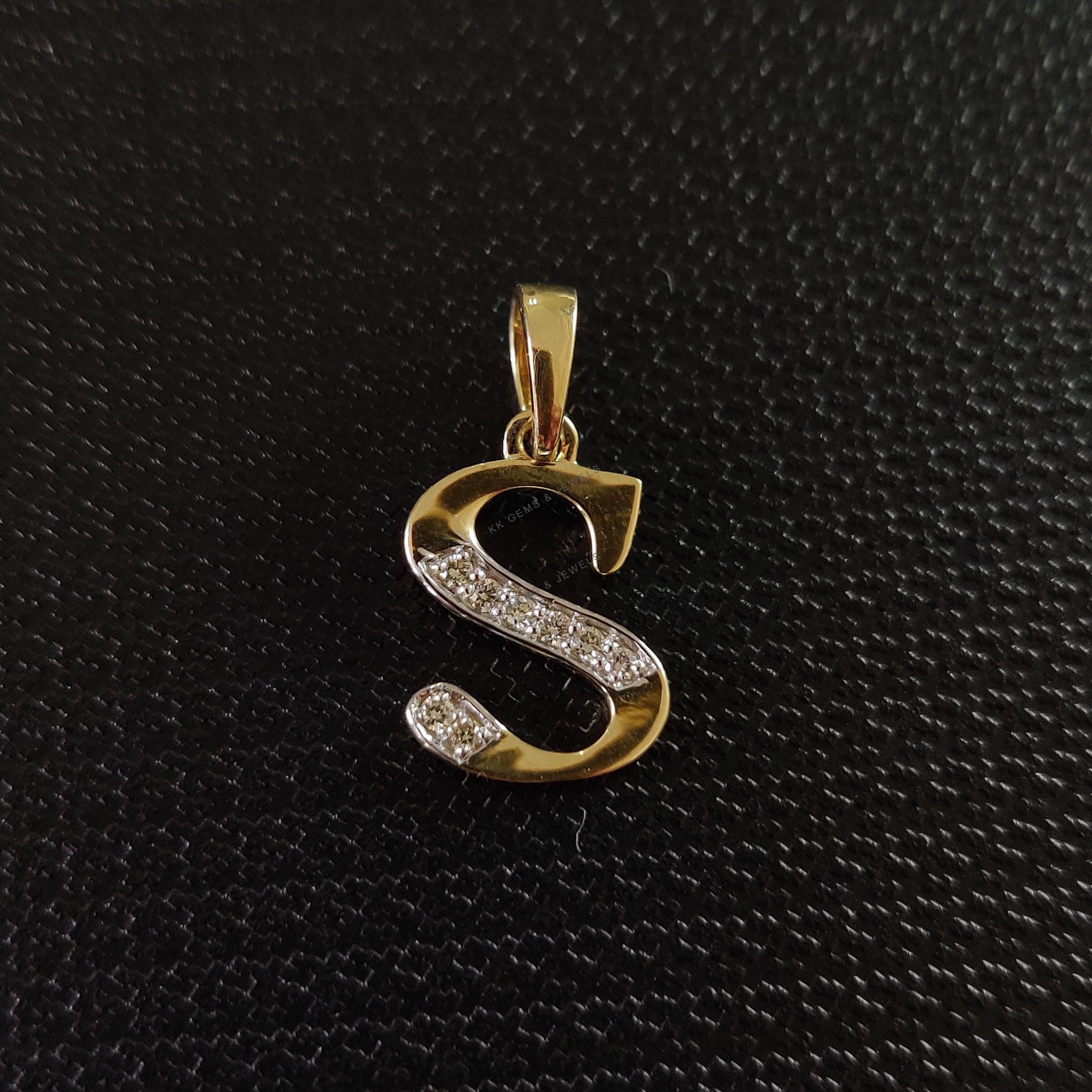 Pendentif Lettre S En Or Jaune 14 Carats Avec Diamant Naturel - Charme Personnalisable
