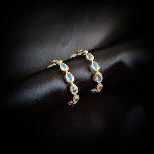 Natural Rainbow Moonstone Hoop Earrings, Solid Gold Moonstone Earrings, June Birthstone Earrings, Dainty Moonstone Earrings,Birthday Present