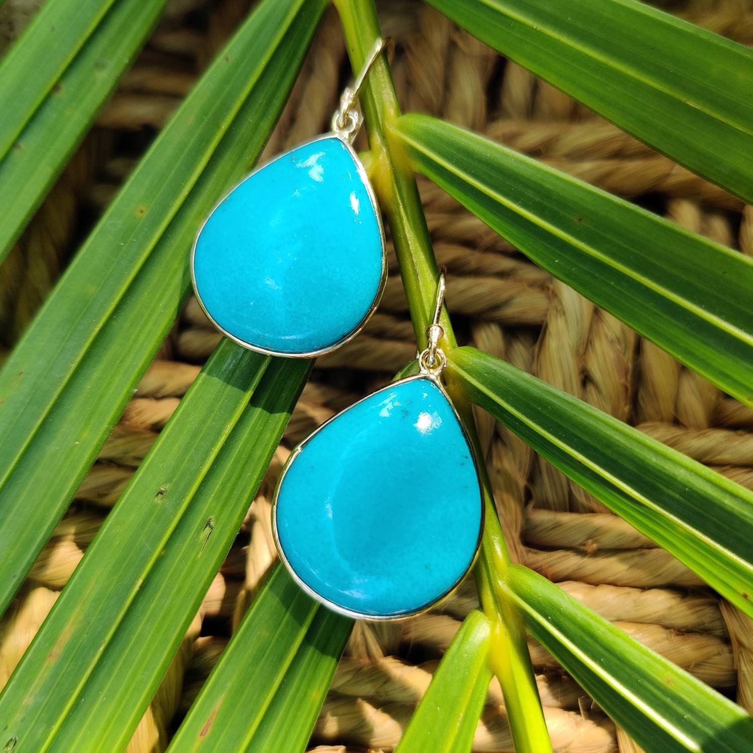 14K Gold Turquoise Earrings Natural Turquoise Bezel Earrings Etsy
