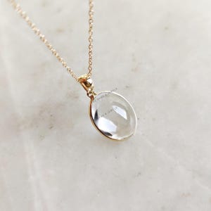 Natural Clear Quartz Pendant, 14K Solid Yellow Gold Clear Quartz Pendant, Bezel Pendant, April Birthstone, Christmas Gift, Quartz Jewelry