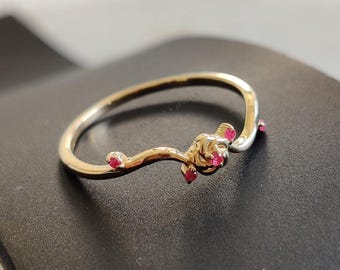 Bague en or jaune 14 carats avec rubis naturel, pierre de naissance en juillet