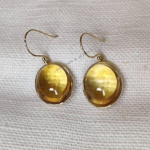 Natural Citrine Earrings, 14K Solid Yellow Gold Citrine Earring, November Birthstone Earrings, Christmas Gift, Bezel Earring, Christmas Gift