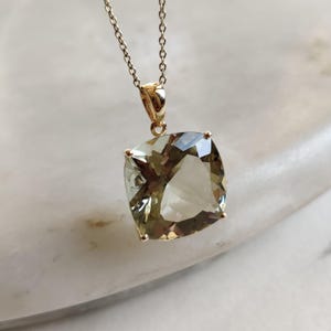 Natural Green Amethyst Pendant, 14K Solid Yellow Gold Green Amethyst Pendant, Octagon Pendant, February Birthstone, Christmas Gift