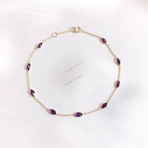 Natural Purple Amethyst Bracelet, 14K Solid Yellow Gold Amethyst Bracelet, February Birthstone Bracelet, Amethyst Jewelry, Anniversary Gift