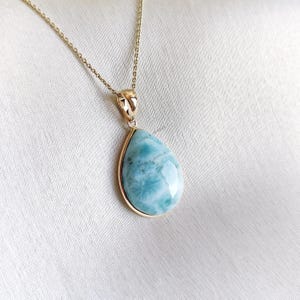 Natural Larimar Pendant, 14K Solid Yellow Gold Larimar Pendant, March Birthstone Pendant, Christmas Gift, Bezel Pendant, Larimar Jewelry