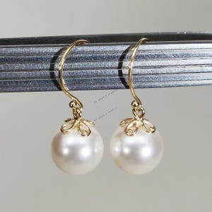 14K Gold Pearl Earrings, Pearl Drops Earring, 14K Solid Yellow Gold Earring, June Birthstone, Dangler Earring, Christmas Gift, Pearl Jewelry