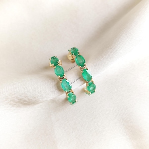 Natural Emerald Earrings, 14K Solid Yellow Gold Emerald Earrings, May Birthstone, Prong Earrings, Christmas Present, Natural Emerald Jewelry