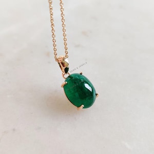 Natural Emerald Pendant, 14K Solid Yellow Gold Emerald Pendant, May Birthstone Pendant, Oval Zambian Emerald Pendant, Christmas Present
