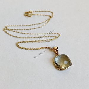Natural Green Amethyst Pendant, 14K Solid Yellow Gold Amethyst Pendant, February Birthstone Pendant, Christmas Present, Amethyst Jewelry